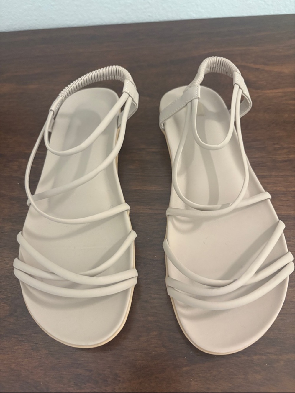 Strappy Slingback Sandals in Cream - Women's Summer Flats